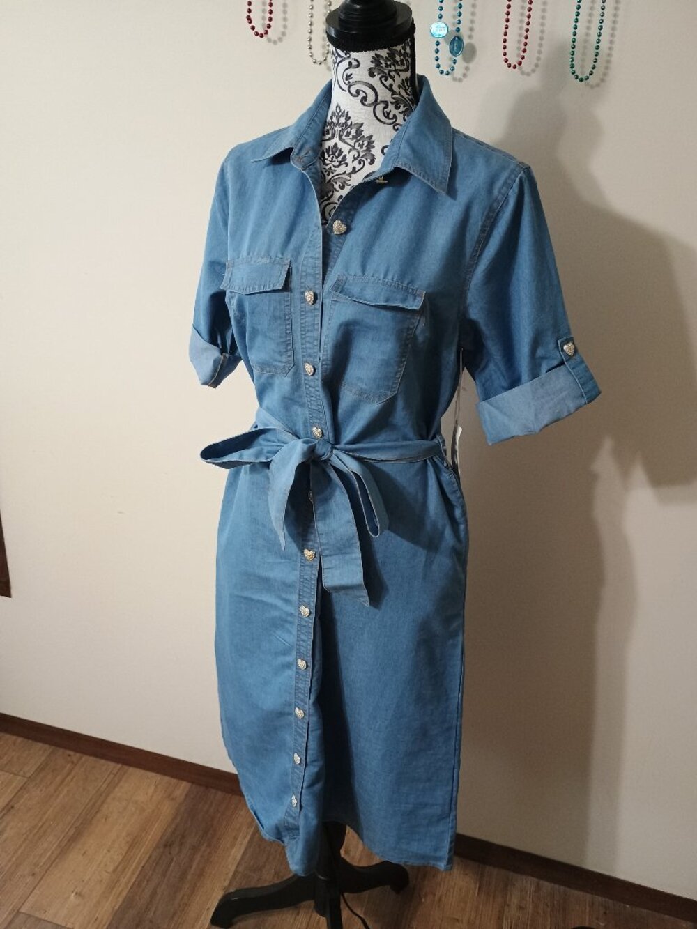 Truly 4 You Chambray Button Down Dress Sz. Large - Picture 2 of 16